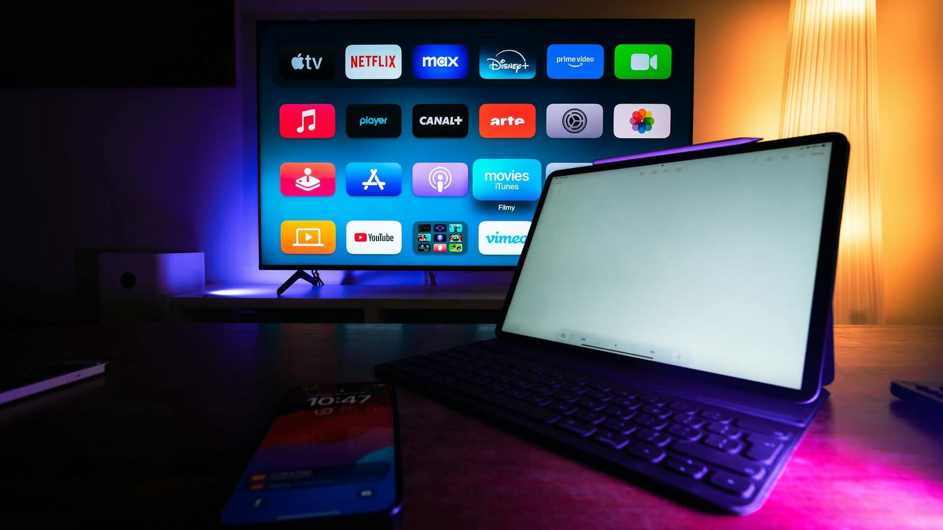 Connected TV displaying a streaming advertisement in a living room